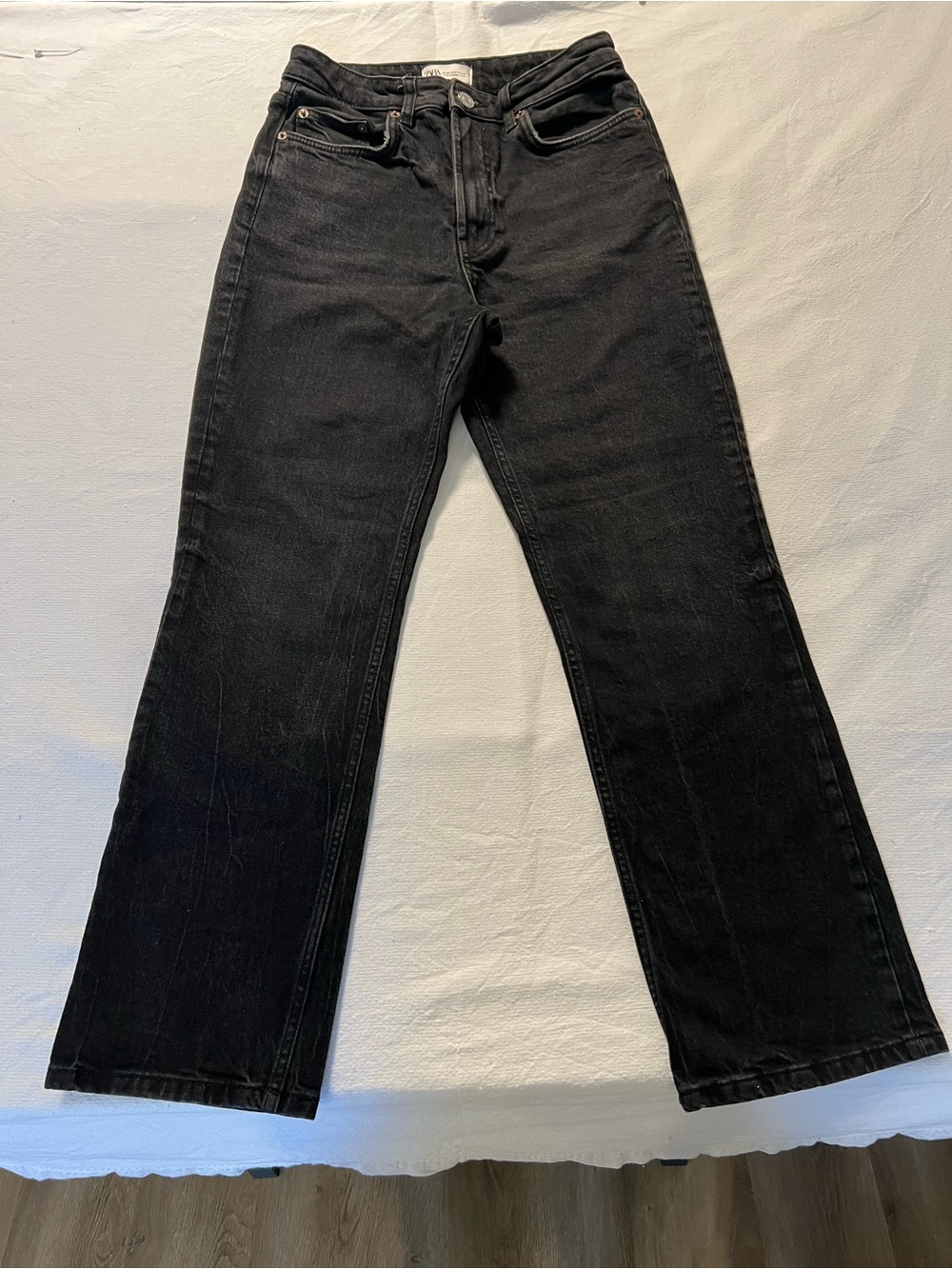 Zara Womens Black Denim Jeans Straight Leg Size 6 Cotton Thick Skater
